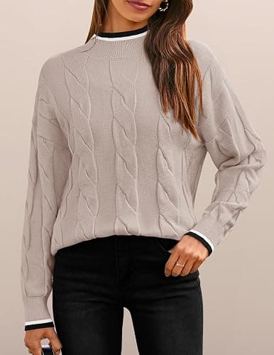 ZESICA Women's Casual Long Sleeve Mock Neck Cable Knit Contrast Color Fall 2025 Winter Chunky Pullover Sweater thumbnail 3