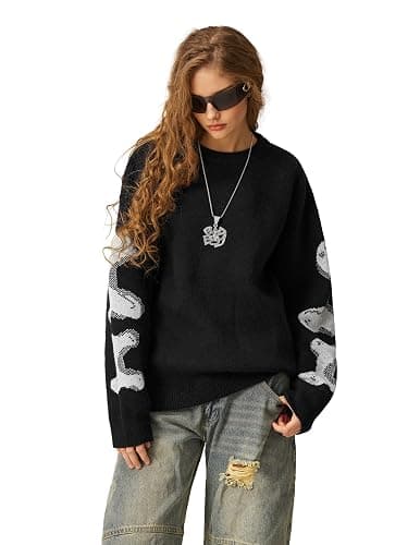 Aelfric Eden Skeleton Sweater Crew Neck Vintage Oversized Long Sleeve Y2k Pullover Skull Halloween Sweater thumbnail 3