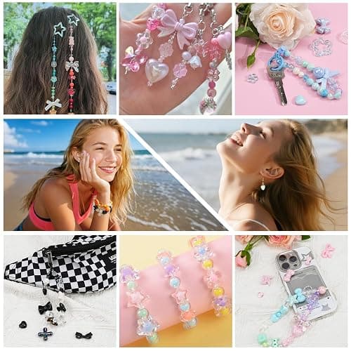 450PCS Acrylic Beads for Bracelet Making, Assorted 6 Colors Cute Beads, Flower Bow Candy Bear Kawaii Bracelet Charms for Jewelry Making, Necklace Keychains Phone Charms DIY Crafts Gifts thumbnail 5
