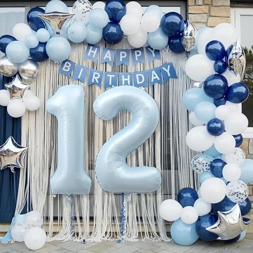 Foil 12 Balloon, Light Matte Sky Blue Big Number 12 Balloons for Boys Birthday Party Decor, 40 Inch Mylar Helium Number 12 Pastel Baby Blue Balloon for 12th Birthday Party Anniversary Decorations thumbnail 5