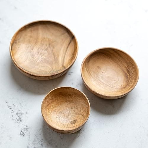 Artesà Saladiers en bois, Plats de service, Assiettes d'apéritif en bois d'acacia, 12.4cm (5« ), 10.2cm (4 »), et 8cm (3"), Lot de 3 thumbnail 5