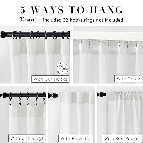 XTMYI White Curtains 84 Inches Long,Linen Semi Sheer Boho Light Filtering Textured Farmhouse Cotton Curtains for Bedroom Living Room 2 Panels Set,Back Tab Hooks Pleated thumbnail 7