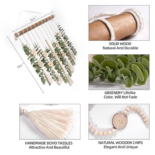 GIAUMA Artificial Eucalyptus Wall Hanging Decor Fake Plant Greenery Leaves Chip Strands Beads Garland on 16.5 inch Stick Boho Rustic Farmhouse Nature Bathroom Bedroom Living Room Decorations thumbnail 5