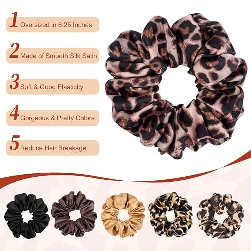 XL Big Silk Scrunchies for Women CEELGON Extra Large Scrunchie Satin Oversized Silk Thick Elastic Fluffy Hair Ties Jumbo Gigantic Soft Chiffon Cute Scrunchy Hair Scrunchies 6 Pack thumbnail 3
