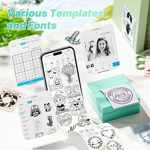 TYPONOS Sticker Printer, PM290 Mini Printer, Bluetooth Sticker Maker Machine with 3 Rolls Paper, Portable Print Pod for Study Notes, Journal, Lists, Pictures, DIY Gifts for School Office Home, Green thumbnail 3