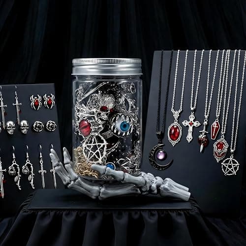 Eichopmen Mystery Jewelry Jar Set 33-35 Pcs Surprise Jewelry Box for Women | Includes Necklaces, Earrings, Rings and Bracelets, Alternative Fashion Romantic Present for Her, Halloween&Christmas day thumbnail 2