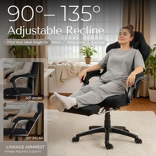 MEENICE Gaming Chair Fabric with Pocket Spring Custion, Ergonomic High Back Video Game Chair with Footrest Massage Lumbar Support, Height Adjustable Comfy Computer Chair for Adults Game Office Onyx thumbnail 7