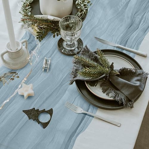 12 Pack Cheesecloth Table Runner, Runner Gauze Boho Wedding Decor Romantic Table Runner for Wedding Birthday Party(35" x 118")(Grayblue) thumbnail 5