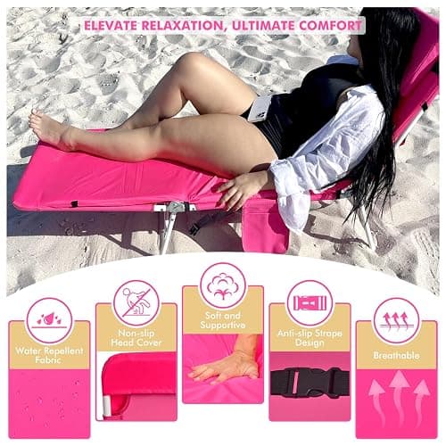 3 in 1 Women Comfort Backpack Beach Tanning Lounge Chair with Cushion Face Hole Softer Padded Adjustable Washable, Layout Sun Chair for Adults Outside Reading Sunbathing Poolside, 6 Position, Pink thumbnail 5