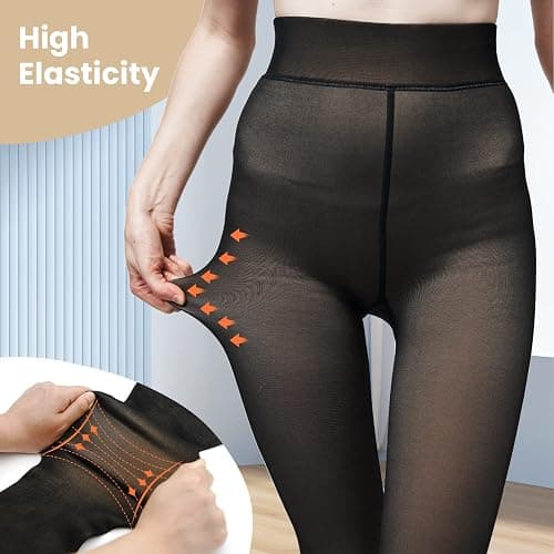 X-CHENG Fleece Lined Tights Sheer Women - Fake Translucent Warm Pantyhose Leggings Sheer Thick Tights for Winter thumbnail 3