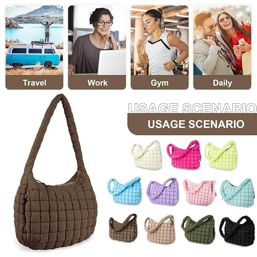 Quilted Puffer Tote Bag Purse Puffy Crossbody Shoulder Bag,Lightweight Nylon Hobo Bag Puffer Carryall Bag for Women Girl thumbnail 6