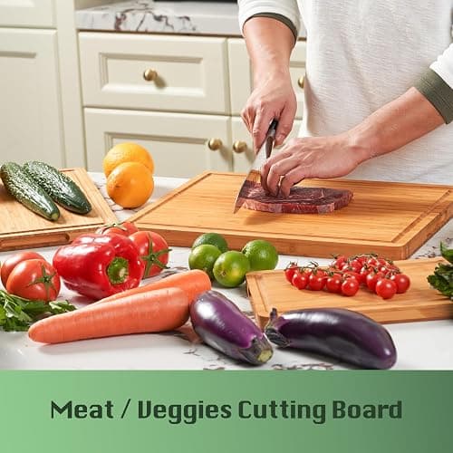 Bamboo Wood Cutting Board for Kitchen, 1" Thick Butcher Block, Cheese Charcuterie Board, with Side Handles and Juice Grooves, 16x11" thumbnail 5