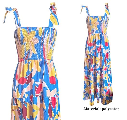 kinstell Women's Summer Boho Spaghetti Strap Square Neck Ruffle Casual Flowy Long Dress Beach Swing Party Maxi Dress thumbnail 6