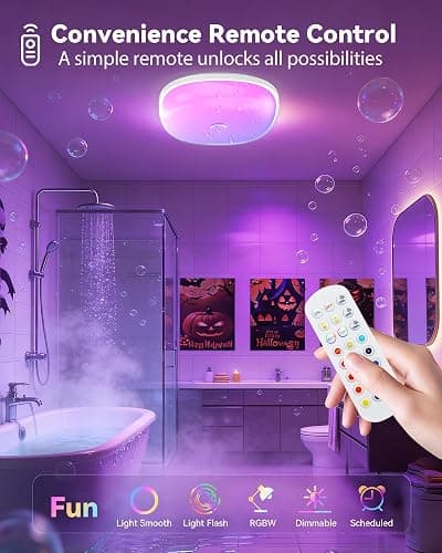 IP65 Waterproof Rechargeable Shower Light – 6″ 300LM Bright Shower Lamp, 16 Colors Mood Lighting with Touch & Remote Control, Magnetic Wireless Ceiling/Wall Light for Inside Shower, Bathroom, Bathtub thumbnail 4