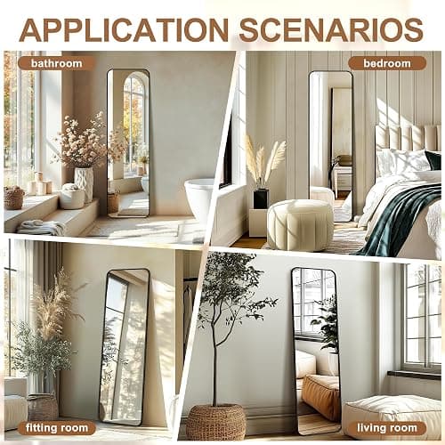 Delma Full Length Mirror, 56"x15" Black | Floor Standing Full Body, Wall Mounted, Freestanding or Leaning, Rounded Corners Rectangle Design thumbnail 7