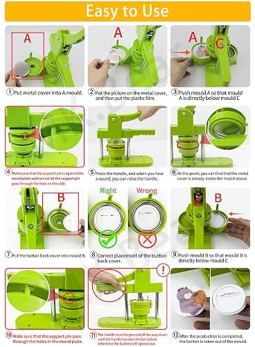 MK.Bear Button Maker Machine - Multiple Sizes 1.25in+2.25in, Kit for DIY Gifts, Button Press Machine with Free 200PCS 32-58mm Supplies & 2 Circle Cutter thumbnail 7