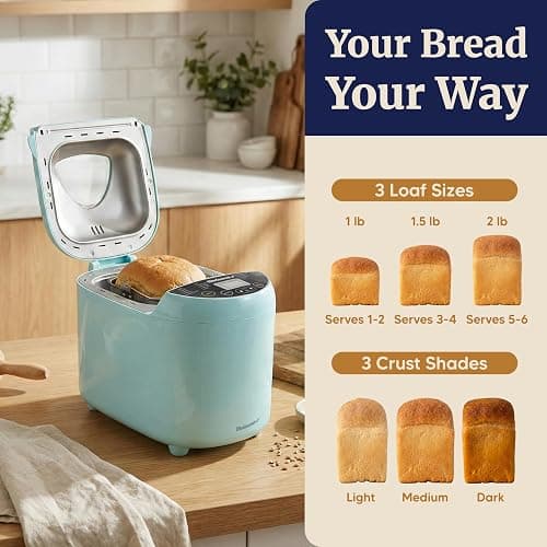 Elite Gourmet Programmable Bread Maker, 2 Lb, 3 Sizes, 19 Presets, Mint | Features Gluten-Free, Dough and Jam Presets Plus a Delay Timer thumbnail 6