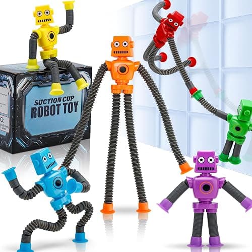 Robot Suction Cup Toys Pop Tubes | 6 PCS-Stretchy Sensory Fidget Toys for Kids Ages 3+ | Perfect for Travel, Party Favors,Autism, Stress Relief Stocking Stuffers - Image 1