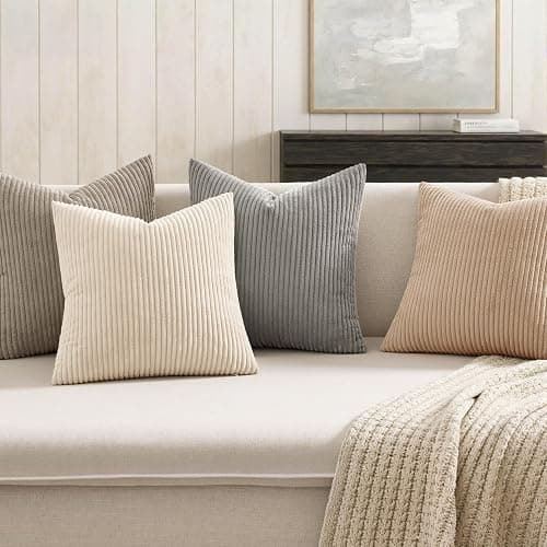 MIULEE Boho Farmhouse Neutral Cream Throw Pillow Covers 18x18 Inch Set of 4 Mordern Nordic Cushion Covers Soft Corduroy Spring Home Decor for Couch Bed Sofa Living Room thumbnail 3