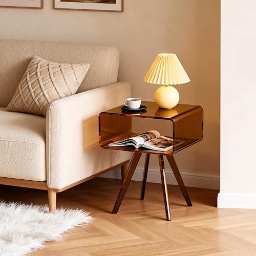 solaround Acrylic Side Table, Acrylic Nightstand Bedside Table for Bedroom (Dark Brown, 16.1'' x 11.8'' x 19.7'') thumbnail 8