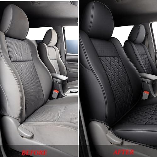Coverado Tacoma Seat Covers, Car Seat Covers Front Seats, Leather Seat Covers for Cars Car Seat Protector Cushion Tacoma Accessories Custom Fit 2005-2023 Toyota Tacoma Double/Crew Cab(Black) thumbnail 7