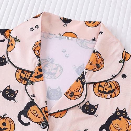 Cxquxse Halloween Pajama Sets for Women 2 Piece Ghost Pumpkin Print Shirts and Shorts Button Down Short Sleeve Sleepwear thumbnail 4
