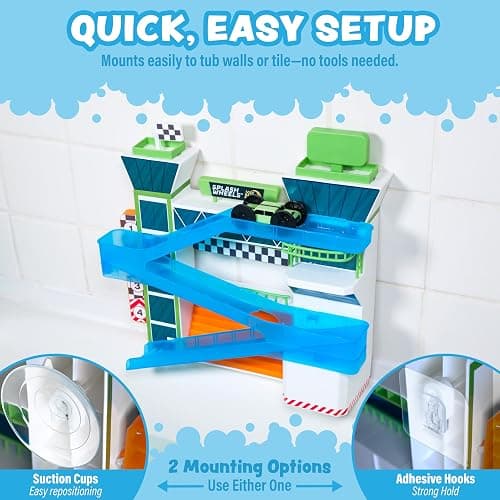 Tub Works® Splash Wheels™ Bathtime Raceway Car Ramp Toddler Bath Toy | Race Car Track with 2 Water-Activated Light-Up Racers | Light Up Bath Toys Flash & Change Colors | Engaging Bathtub Toys for Kids thumbnail 9
