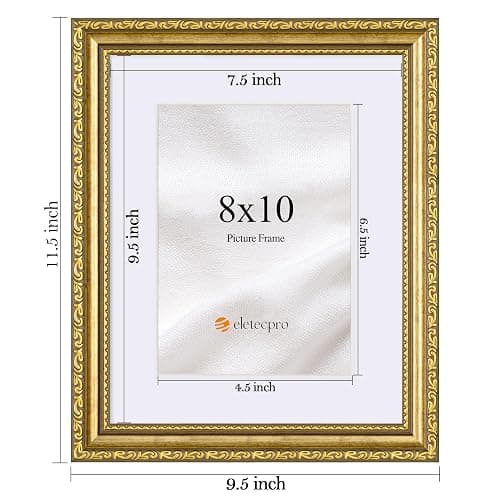eletecpro 8x10 Picture Frames Set of 4, Vintage Photo Frame with Glass, Gold Frames 8 x 10 Display 5x7 Photo with Mat or 8x10 without Mat for Tabletop or Wall Decor, Gold thumbnail 3
