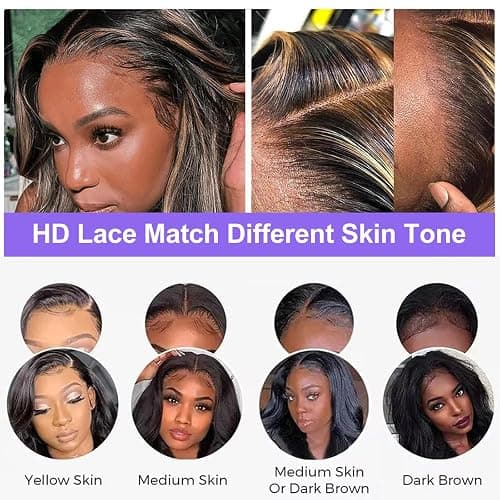 ONECHULY Blonde Highlight 13x4 Glueless Lace Front Wigs Human Hair 200% Density Pre Plucked with Baby Hair 13x4 Full Lace Front Wigs HD Transparent Lace Wig Balayage Wigs for Women 26 Inch thumbnail 5