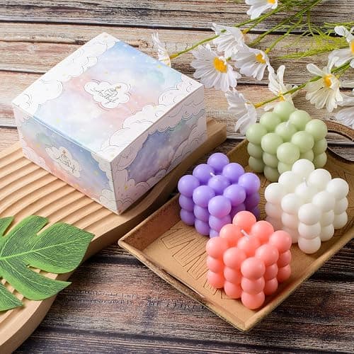 ACITHGL Bubble Candle - Cube Soy Wax Candles, Home Decor Candle, Scented Candle Set 4 Pieces, Home Use and Gifting (White+Green+Pink+Purple) - White+Green+Pink+Purple thumbnail 4