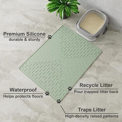 OHMO Cat Litter Mat Large Trapping Mat Premium Silicone Rubber 31.5x23.6 Sage Green, Waterproof and BPA Free Kitty Litter Box Mat, Easy to Clean and Keeps The Floor Tidy thumbnail 2