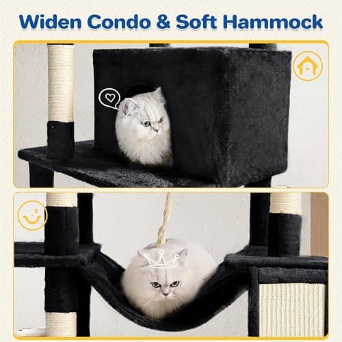 ABCPET Cat Tree Tower 63in Multi-Level Cat Tower for Indoor Cats with Sisal Scratching Posts, Condo, Hammock, Dangling Ball and Extended Platform for Cats to Play, Black thumbnail 5