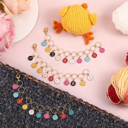 COGCHARGER 3Pcs Flat Round with Number Alloy Enamel Charms Knitting Row Counter Chains for Knitting and Crochet Stitch Markers thumbnail 3