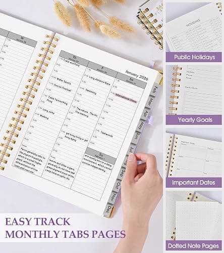 2026 Planner, Weekly and Monthly Calendar Planner from January 2026 - December 2026, 8.5" x 11" Hardcover Leather Hourly Appointment Book with Tabs, Spiral Daily Planners for College School Work Home, Purple thumbnail 6