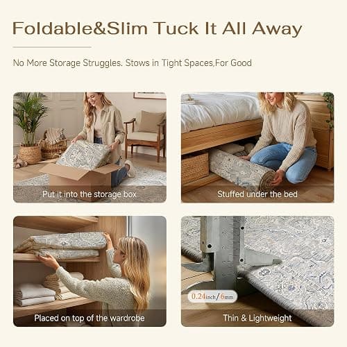 WondRg 8x10 Blue Washable Neutral Area Rug Living Room | Non Slip, Soft Low Pile, Vintage Distressed, for Bedroom Dining Room Office Nursery Indoor Home Decor thumbnail 7