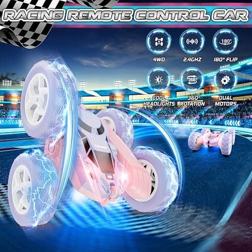 cosone Remote Control Car RC Cars for Kids Toys Rechargeable 360° Rotating 2.4Ghz RC Stunt Car for Kids Birthday Gift for 6 Years Old Girls Toys 6 7 8 9 10 Years Old Girl Gift Ideas (Pink&Purple) thumbnail 2