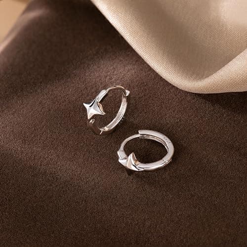 Reffeer 925 Sterling Silver Star Huggie Earrings for Women Teens Star Hoop Earrings Hypoallergenic thumbnail 6