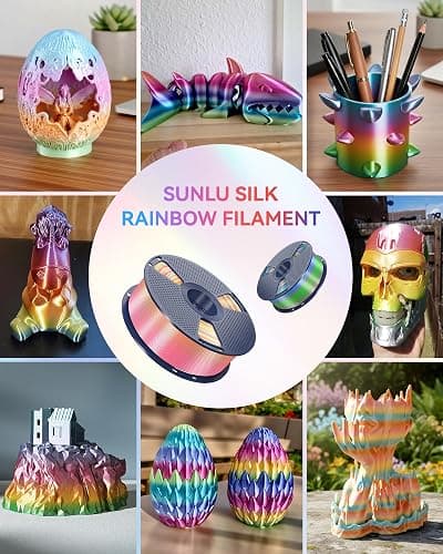SUNLU Rainbow Silk Filament Bundle, Multicolor Gradient 3D Filament, Neatly Wound Shiny Silk 3D Printer Filament 1.75mm ±0.02mm, Individually Vacuum Packed, 0.25kg per Spool, 1kg in Total, 4 Pack. thumbnail 9
