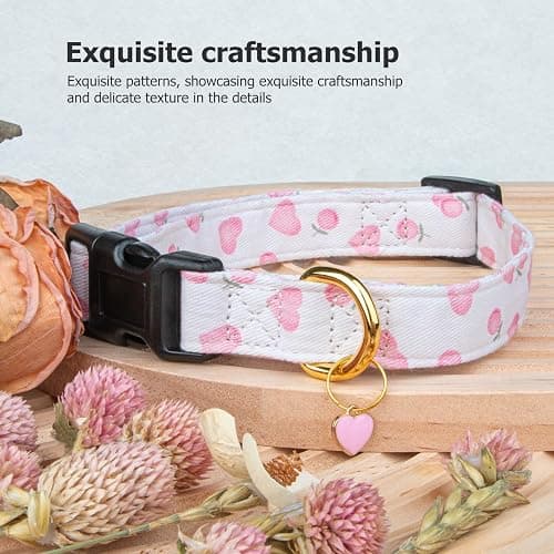 Cotton Handmade Dog Collar Cute and Distinctive Patterns White and Pink Love Heart with Pendant for Girl Boy Dogs Collars S thumbnail 5