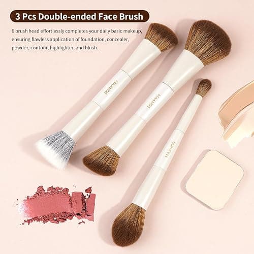 MAANGE Makeup Brush Set 14-In-7 Double Ended Essential Foundation Makeup Brushes for Powder Concealers Eye Shadows Blush Make Up Brushes with Travel Makeup Case thumbnail 2