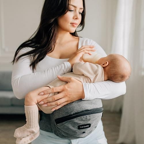 Tushbaby Ergonomic Hip Seat Carrier- for Babies and Toddlers 0-3yrs, Safety Approved, Structured Support, Convenient Pockets, Feeding Aid, Durable YKK Zippers, Foam-Free Build, (Grey) thumbnail 2