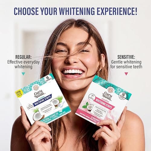 GuruNanda Teeth Whitening Strips - 4X Whiter Teeth, 7-Day Whitening Kit | Non-Slip 4 Layer Dry Strip Technology|With Coconut Oil|Promotes Brighter Smile|Gentle on Enamel|Easy to Apply Teeth Whitener thumbnail 12
