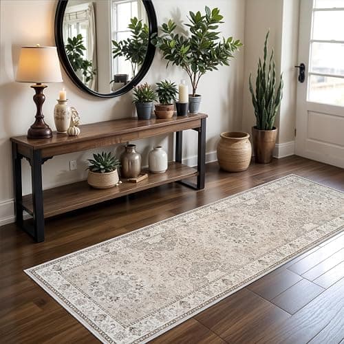 2x6 Hallway Washable Runner Rug : Vintage Soft Kitchen Laundry Runner with Non Slip Backing Farmhouse Entryway Living Room Floor Mat Stain Resistant Carpet for Bedroom Bathroom Distressed Beside Rug thumbnail 2