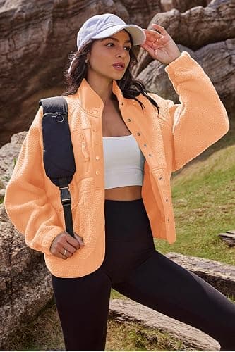 Nirovien Womens Fuzzy Fleece Jacket Button Down Sherpa Coats Casual Winter Warm Outwear with Pockets thumbnail 4