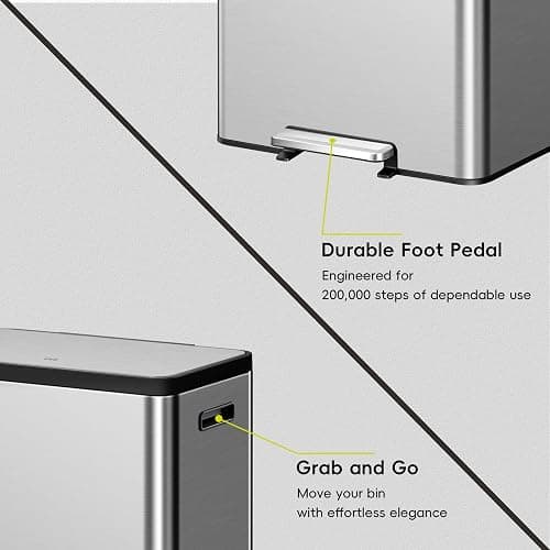 EKO EcoCasa II 36L+24L Dual Trash Can with Recycle Bin, Stainless Steel Garbage Can with Lid, Deodorizer Compartment, Odor-Proof and Fingerprint Resistant - 36L+24L thumbnail 9