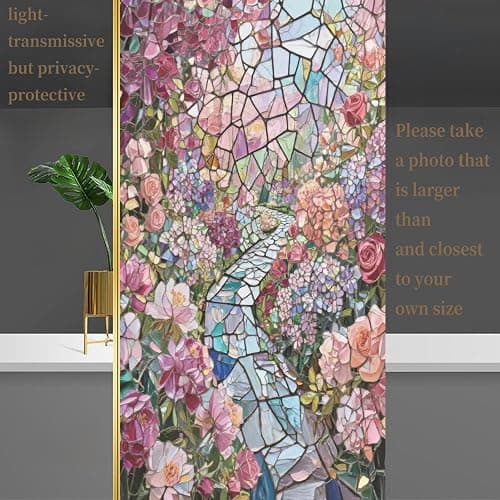 Fensterfolie Blickdicht 40x100CM Rosa Lila Blumen Sichtschutzfolie Fenster von Aussen Anti-Uv,Fenster Folie Blickschutz für Badezimmer, Duschkabine Sowie Türen, Umkleide thumbnail 2