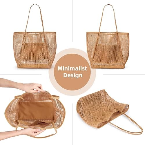 KALIDI BeachNylon Mesh Tote Bag, Casual Tote Bag Hobo Women Foldable MAX 23L Shoulder Bag For Beach Picnic Vacation thumbnail 6