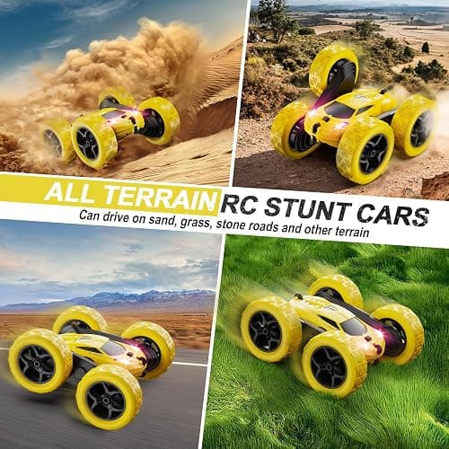 QUNREDA Remote Control Car,RC Car Toys for 6-12 Year Old Boys, Off Road RC Stunt Car 4WD 360° Rotating Remote Control Car for Kids, Boys Girls Gifts for Birthday, Christmas Yellow thumbnail 5
