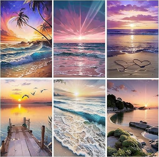 DOTSOPS Diamond Painting Kits Art Adults Painting Kit Crafts DIY 5D Diamond Art Packs Kits Full for Adults Beginner Home Wall Decoration Gift 11.8x15.7 Inches (6 Pack Beach) - Image 1