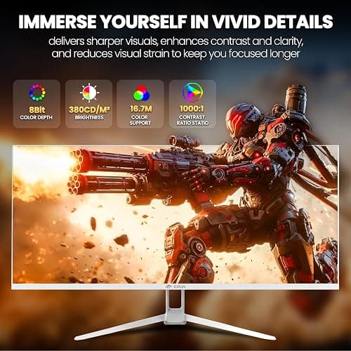 CRUA 34'' White Gaming Monitor, 165HZ/144HZ, WQHD(3440x1440P) IPS UltraWide Screen Computer Monitors with Built-in Speakers, Supports FreeSync, 120% sRGB, HDMI 2.0 & DP 1.4, Wall Mountable Installs thumbnail 3